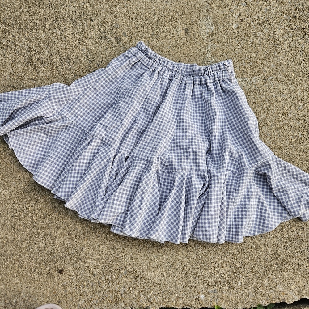 Axes Femme Grey Plaid Check Twirl Skirt Lace‎ Detail Gray Checkered Flowy Blue